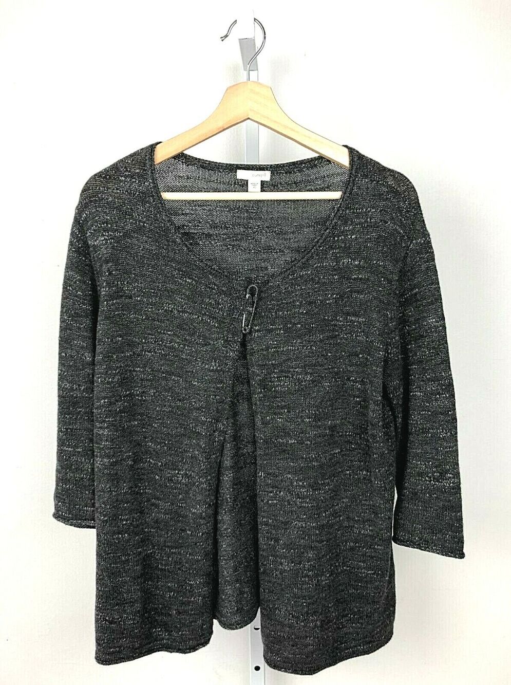 J. JILL Pure Jill XS Safety Pin Cardigan Sweater 3/4 Sleeve Cotton Marled Gray